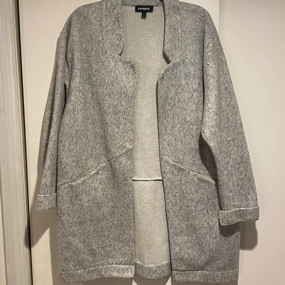 Gray express open front cardigan coat size large